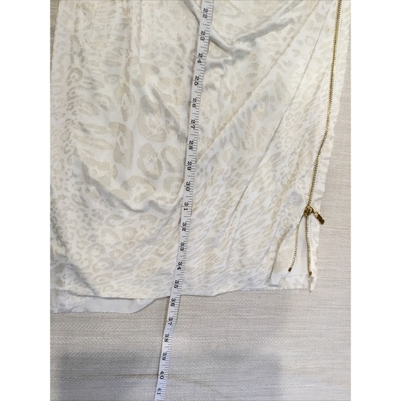 cache dress Xs Cream gold leopard print Cowl neck zipper Rebelchic glam rock - Picture 14 of 14